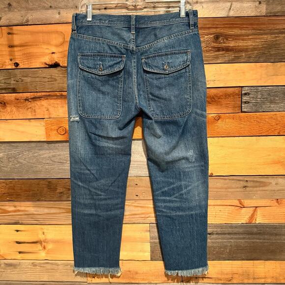 FP We The Free Low Rise Distressed Raw Hem Button Back Pocket Crop Jeans Size 25 - Picture 10 of 14